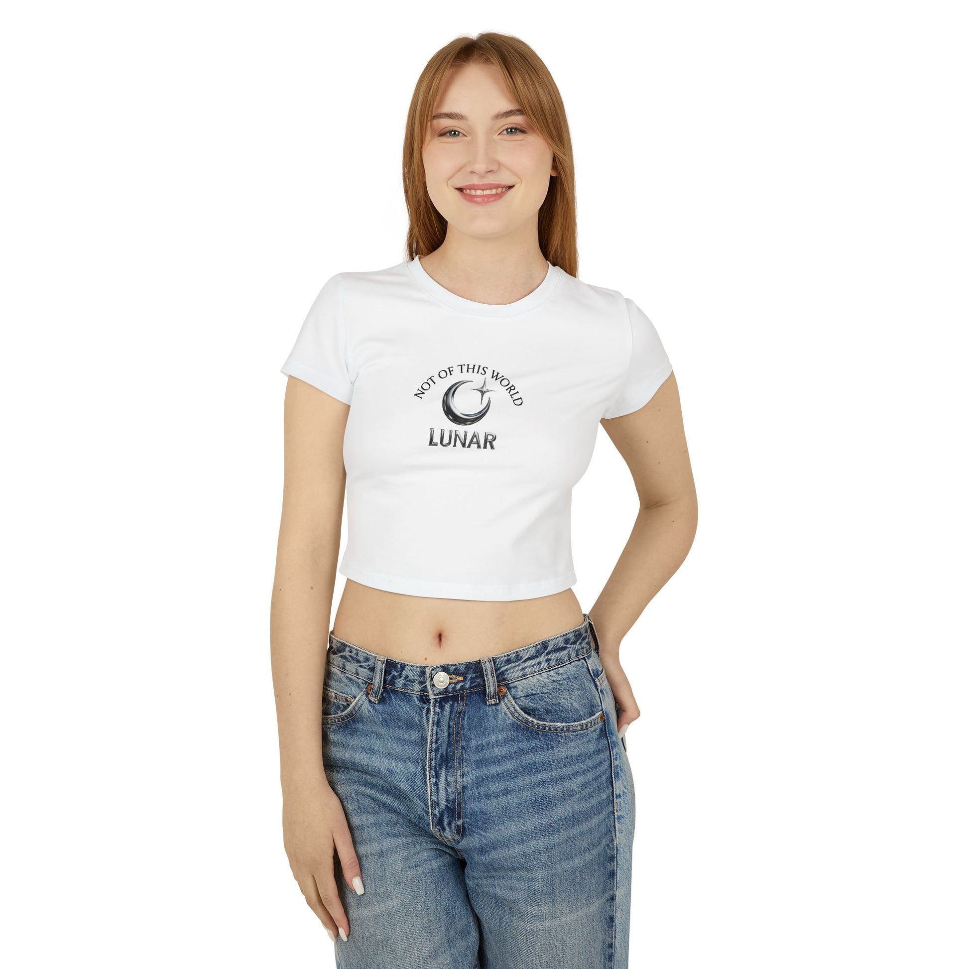 Women's Baby Tee featuring chest logo and chrome themed "UFO" logo