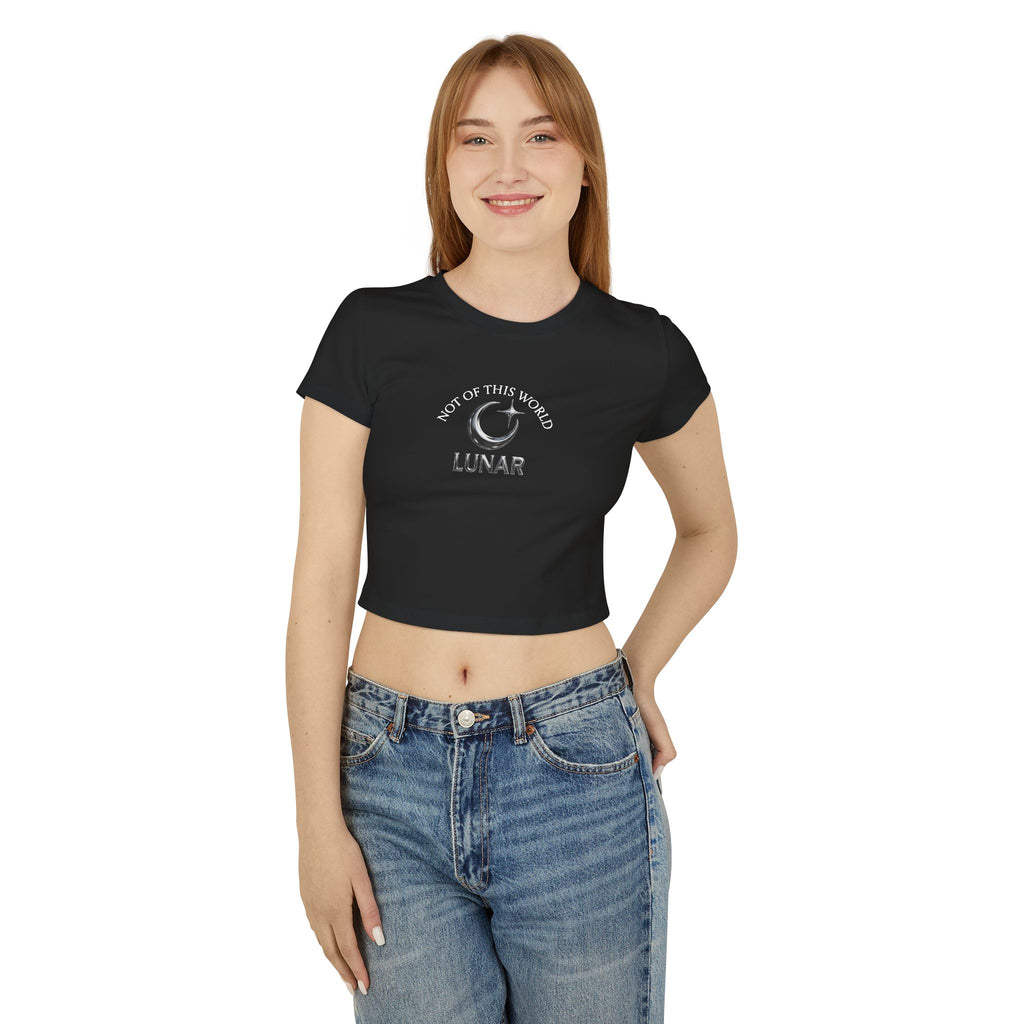 Women's Baby Tee featuring chest logo and chrome themed "UFO" logo