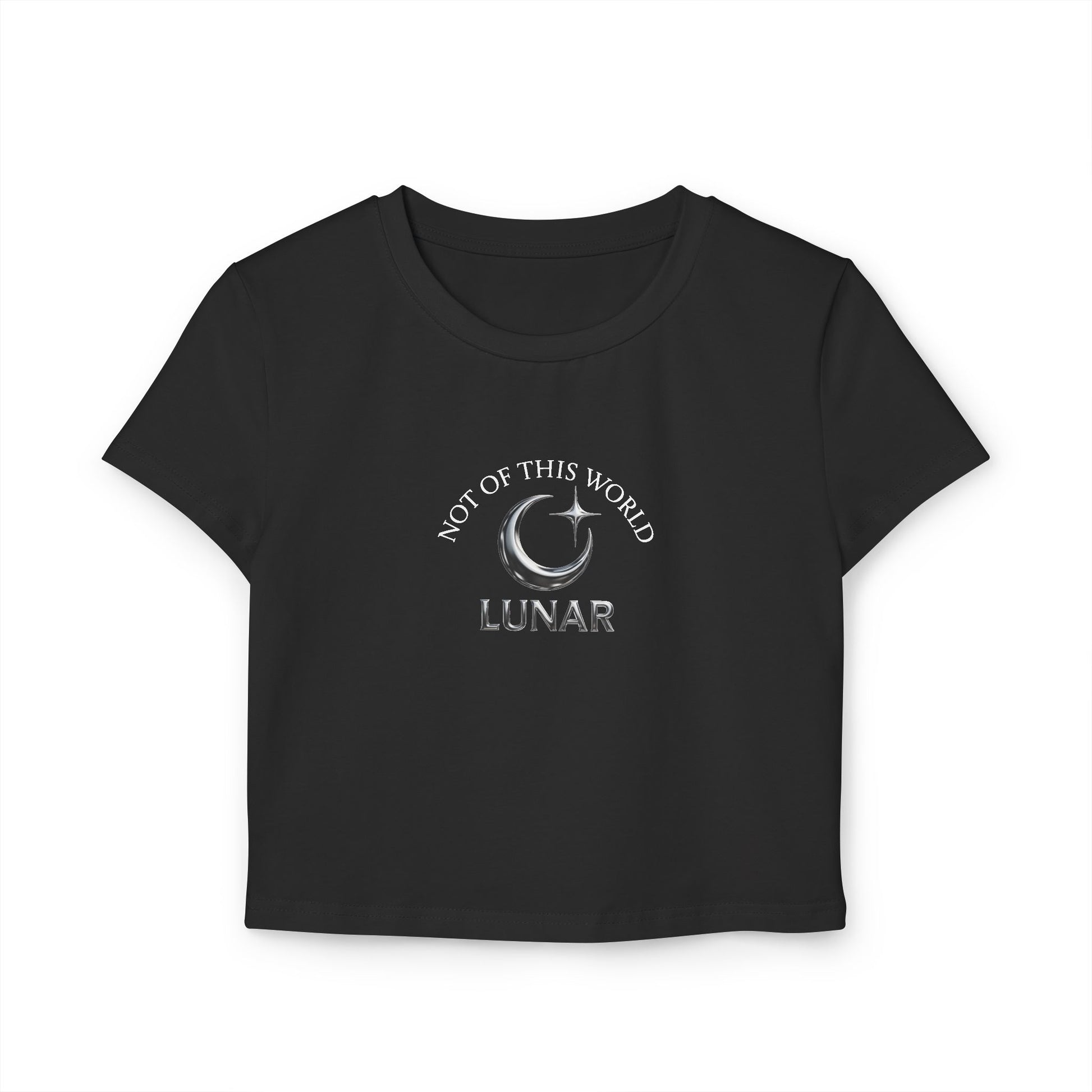 Women's Baby Tee featuring chest logo and chrome themed "UFO" logo